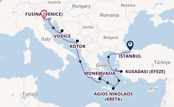Oostelijke Middellandse Zee vanaf Fusina (Venice) met de Seabourn Ovation