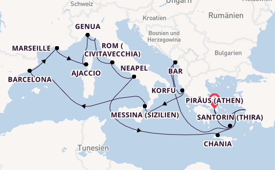 Mittelmeer ab Piräus (Athen), Griechenland auf der Sun Princess