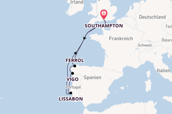 England ab Southampton, Großbritannien auf der Queen Victoria