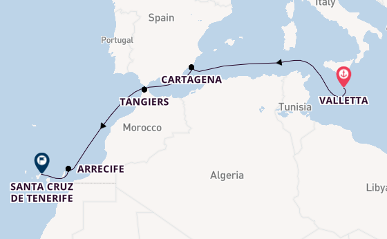 Canary Islands from Valletta, Malta with the Azura
