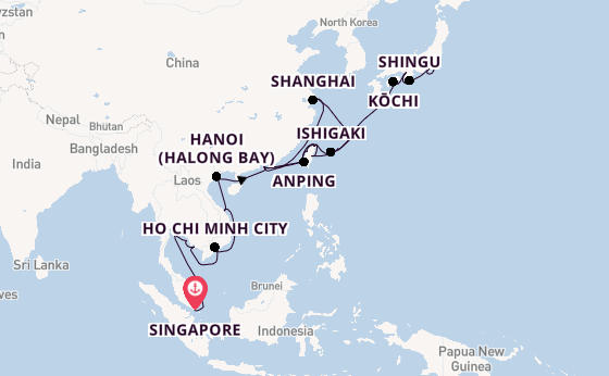 East Asia from Singapore, Singapore with the Seabourn Encore