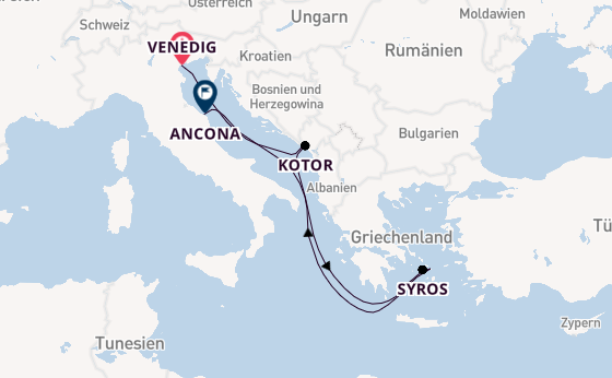 Mittelmeer ab Venedig, Italien auf der MSC Lirica