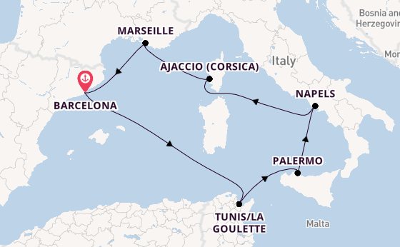 Westelijke Middellandse Zee vanaf Barcelona, Spanje met de Carnival Sunshine