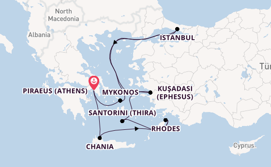 Eastern Mediterranean from Piraeus (Athens), Greece with the Scarlet Lady