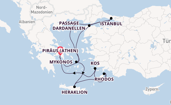 Östliches Mittelmeer ab Piräus (Athen), Griechenland auf der Costa Pacifica