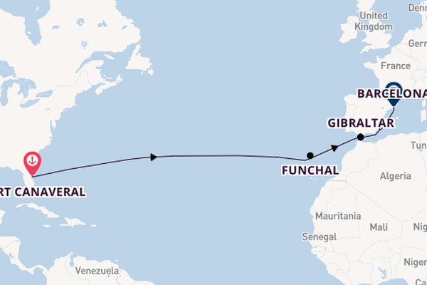 trans-Atlantisch vanaf Port Canaveral, Verenigde Staten met de Disney Wish