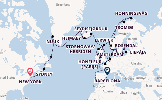 trans-Atlantisch vanaf New York, Verenigde Staten met de Seven Seas Mariner