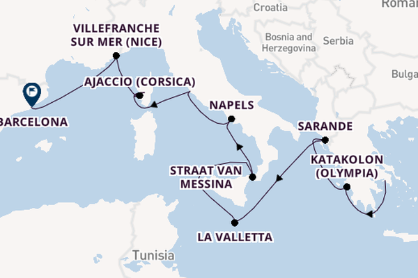 Middellandse Zee vanaf Athene (Piraeus), Griekenland met de Oosterdam