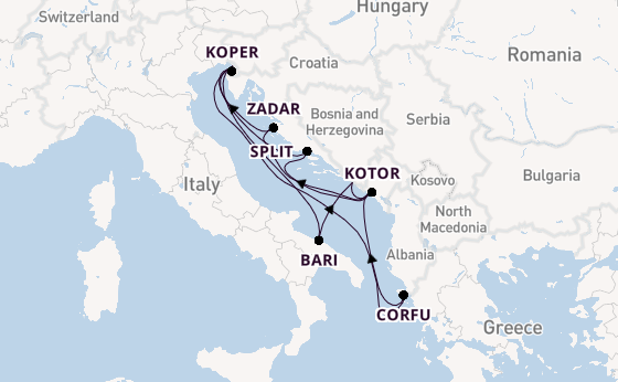 Middellandse Zee vanaf Triëst, Italië met de Mein Schiff 4
