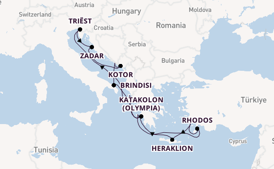 Oostelijke Middellandse Zee vanaf Corfu, Griekenland met AIDAblu