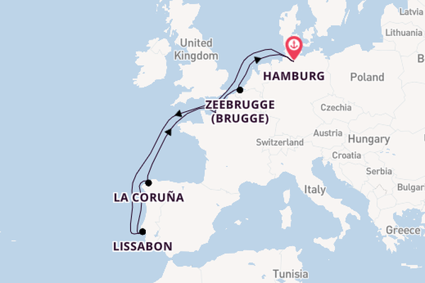 Portugal vanaf Hamburg, Duitsland met de Mein Schiff Flow