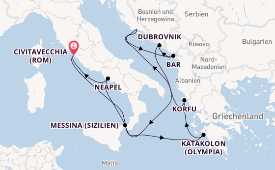 Mittelmeer ab Civitavecchia (Rom), Italien auf der Celebrity Ascent