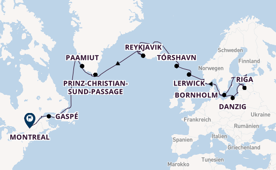 Transatlantik ab Kopenhagen, Dänemark auf der Seabourn Quest