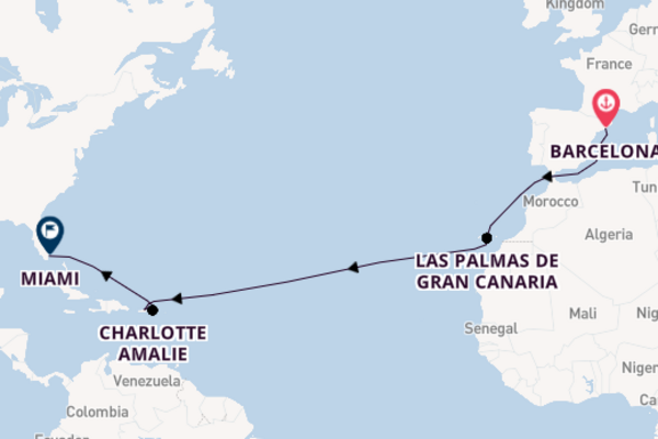 Transatlantic & Repositioning from Barcelona, Spain with the MSC Grandiosa