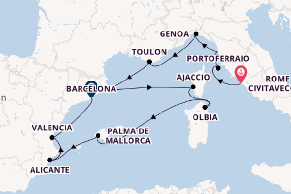 13 day voyage from Rome (Civitavecchia) to Barcelona