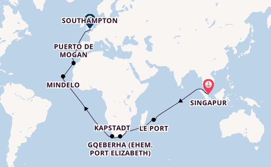 Südafrika ab Singapur, Singapur auf der Queen Anne