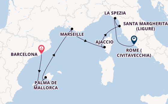 Western Mediterranean from Barcelona, Spain with the Sun Princess