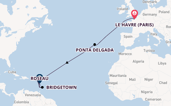 Southern Caribbean from Le Havre (Paris), France with the MSC Meraviglia