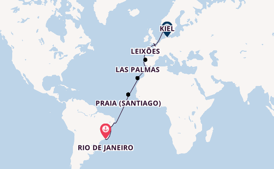 trans-Atlantisch vanaf Rio de Janeiro, Brazilië met de Costa Diadema
