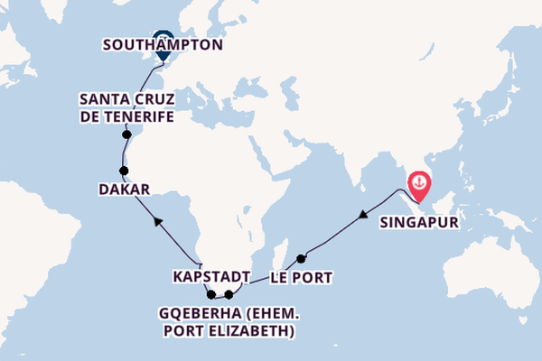 Afrika ab Singapur, Singapur auf der Queen Victoria