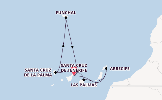Canarische Eilanden vanaf Santa Cruz de Tenerife met de Mein Schiff Relax