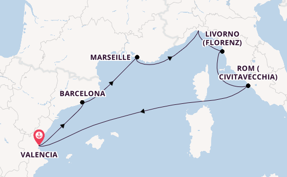 Westliches Mittelmeer ab Valencia, Spanien auf der MSC Sinfonia