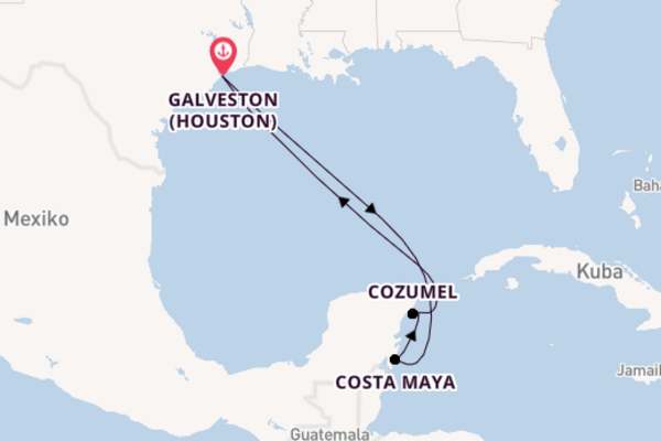 Großartige Kreuzfahrt über Costa Maya nach Galveston (Houston)