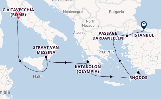 Middellandse Zee vanaf Civitavecchia (Rome), Italië met de Queen Elizabeth