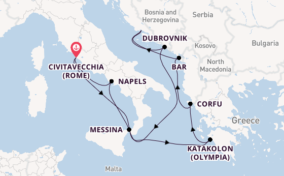 Middellandse Zee vanaf Civitavecchia (Rome), Italië met de Celebrity Ascent