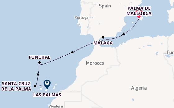 Canarische Eilanden vanaf Palma de Mallorca, Mallorca, Spanje met de Mein Schiff 6