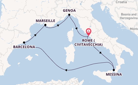 Western Mediterranean from Rome (Civitavecchia), Italy with the MSC World Europa