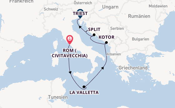 Mittelmeer ab Civitavecchia (Rom), Italien auf der Queen Elizabeth