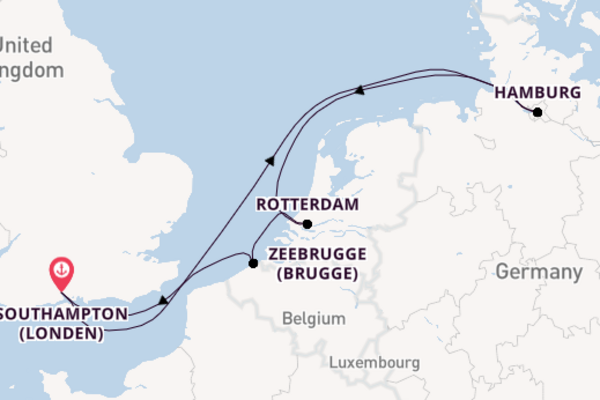 Cruise naar Southampton (Londen) via Rotterdam