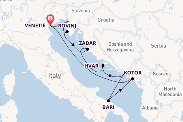 Middellandse Zee vanaf Venetië, Italië met de Silver Muse