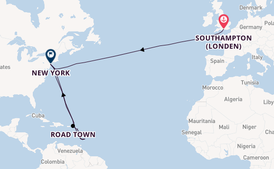 trans-Atlantisch vanaf Southampton (Londen), Engeland met de Queen Mary 2