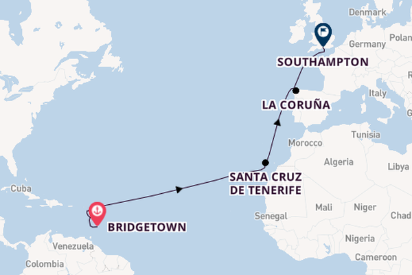 Southern Caribbean from Bridgetown, Barbados with the Iona