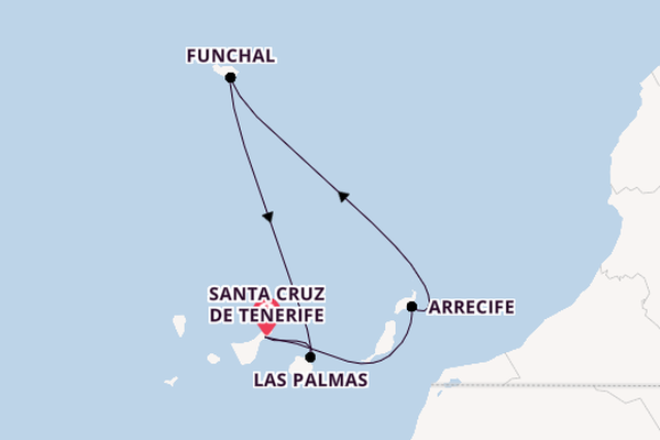 Canarische Eilanden vanaf Santa Cruz de Tenerife, Tenerife, Spanje met de Costa Smeralda