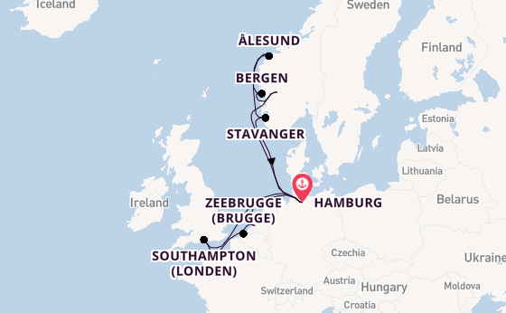 Noorwegen vanaf Hamburg, Duitsland met AIDAperla