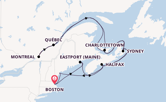 Nieuw-Engeland vanaf Boston, Verenigde Staten met de Volendam