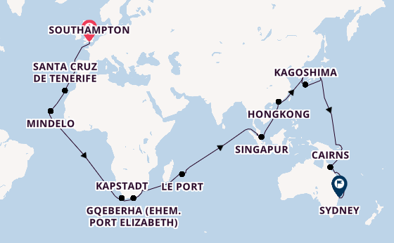 Ostasien ab Southampton, Großbritannien auf der Queen Elizabeth