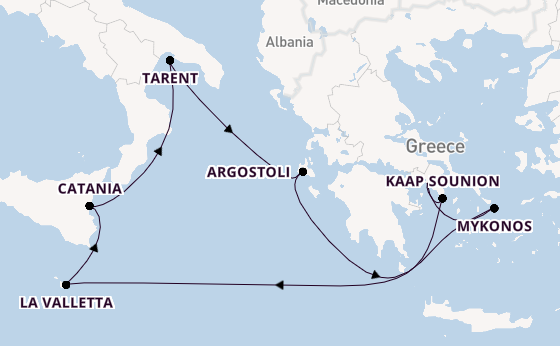 Middellandse Zee vanaf Athene (Piraeus), Griekenland met de Costa Serena