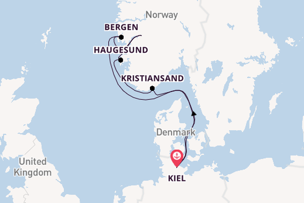 Noorwegen vanaf Kiel, Duitsland met de VASCO DA GAMA