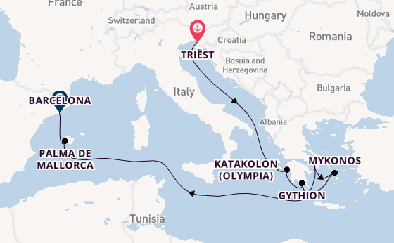 Middellandse Zee vanaf Triëst, Italië met de Seven Seas Prestige
