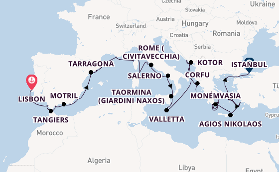 Mediterranean Sea from Lisbon, Portugal with the Seabourn Ovation 