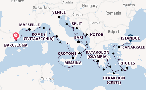 Mediterranean Sea from Barcelona, Spain with the Viking Neptune