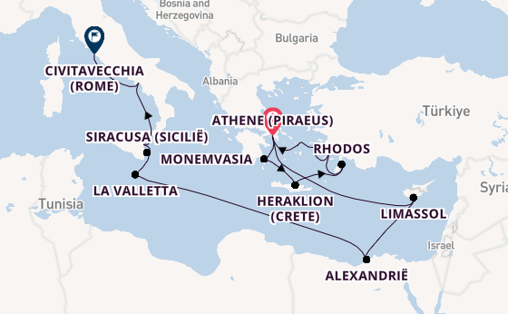 Middellandse Zee vanaf Athene (Piraeus), Griekenland met de Azamara Onward
