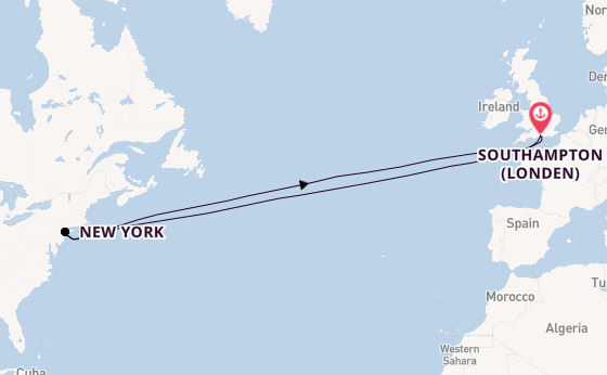 trans-Atlantisch vanaf Southampton (Londen), Engeland met de Queen Mary 2