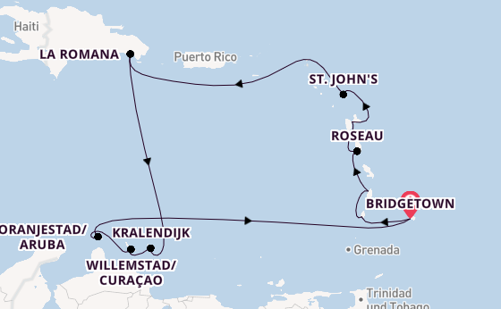 Südliche Karibik ab Bridgetown, Barbados auf AIDAperla