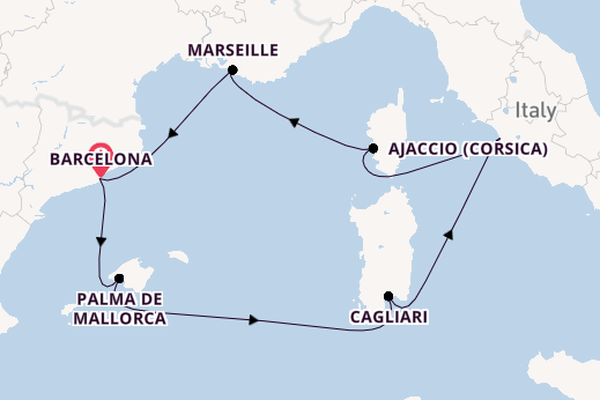 Westelijke Middellandse Zee vanaf Barcelona, Spanje met AIDAcosma