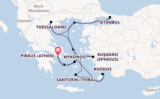 Östliches Mittelmeer ab Piräus (Athen), Griechenland auf der Celebrity Infinity